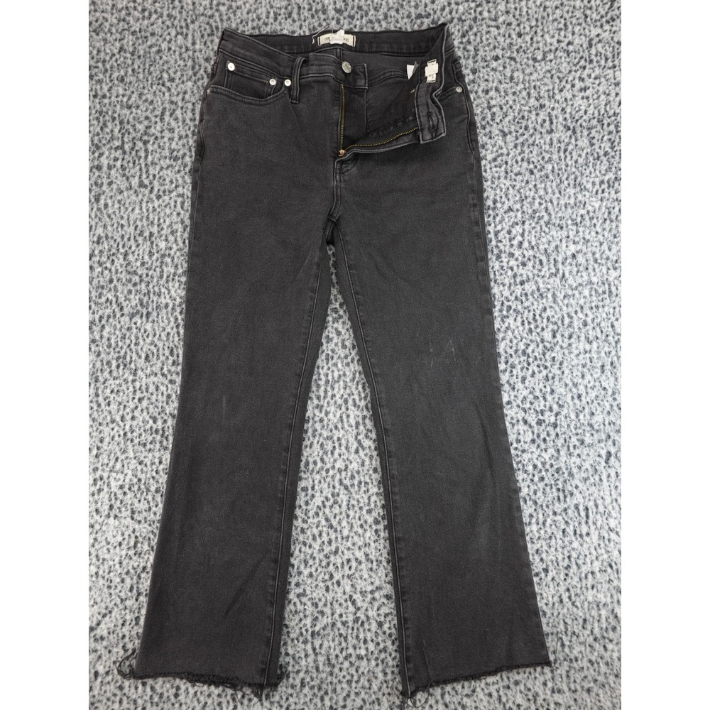 Madewell‎ Mid-Rise Kick Out Jeans Womens 28 Black Raw Hem Flare X236